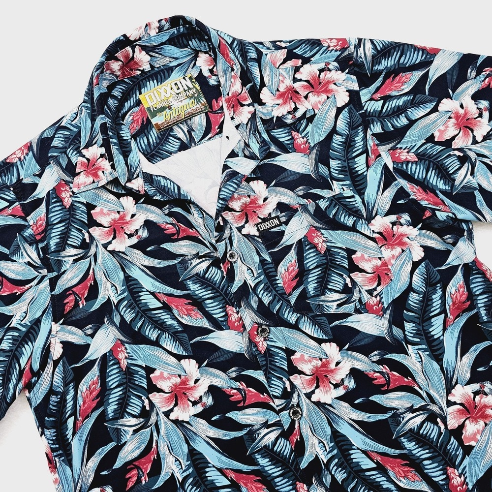 Dixxon Flannel Shirt Mens Medium Antigua Short Sleeve‎ Hawaiian Floral D Lite